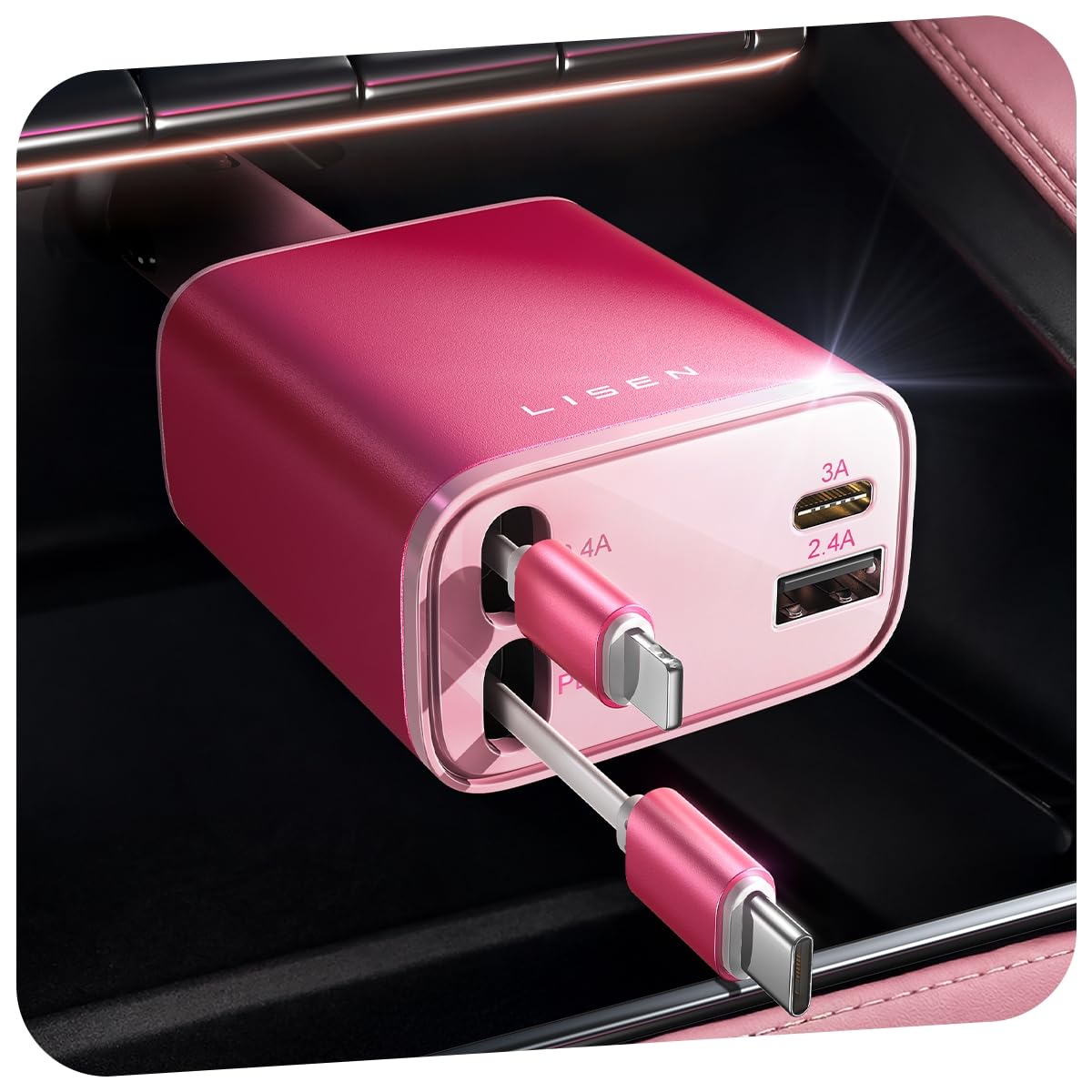 LISEN Retractable Car Charger, 84W Car Charger USB C Fast Charger Adapter, Car Accessories for Men Women, Gifts for Fathers Day for Men Dad Husband, for iPhone 17 16 15 14 13 12 Pro Max