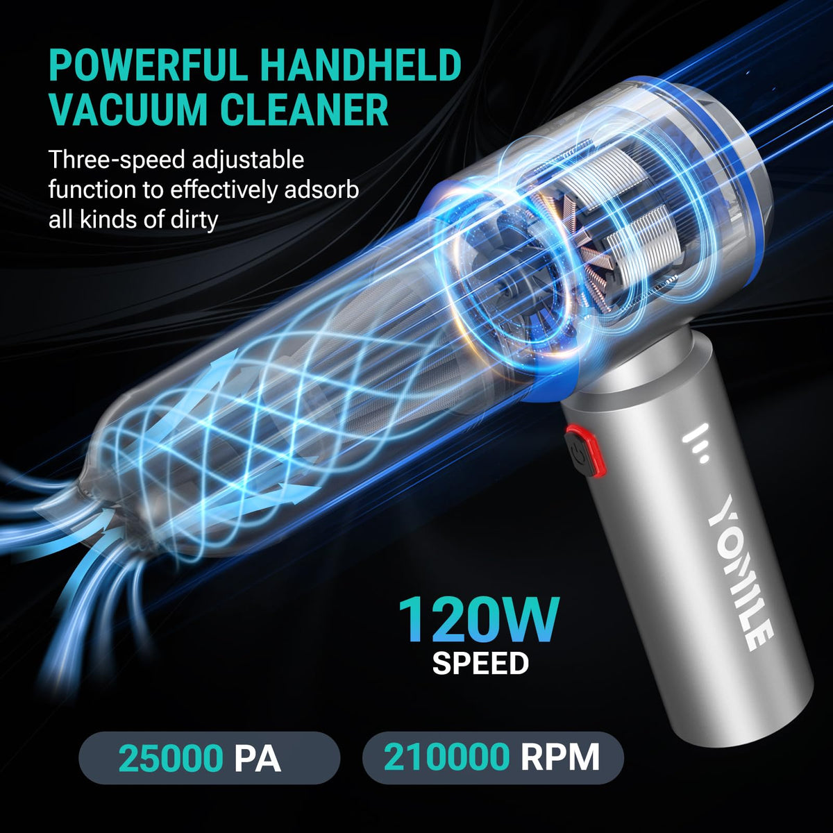 Yomile Mini Vacuum Cleaner, 2 in 1 25000PA Brushless Car Vacuum Air Duster 9000mAh Battery Air Blower Handheld Vacuum for Car,Office and Home