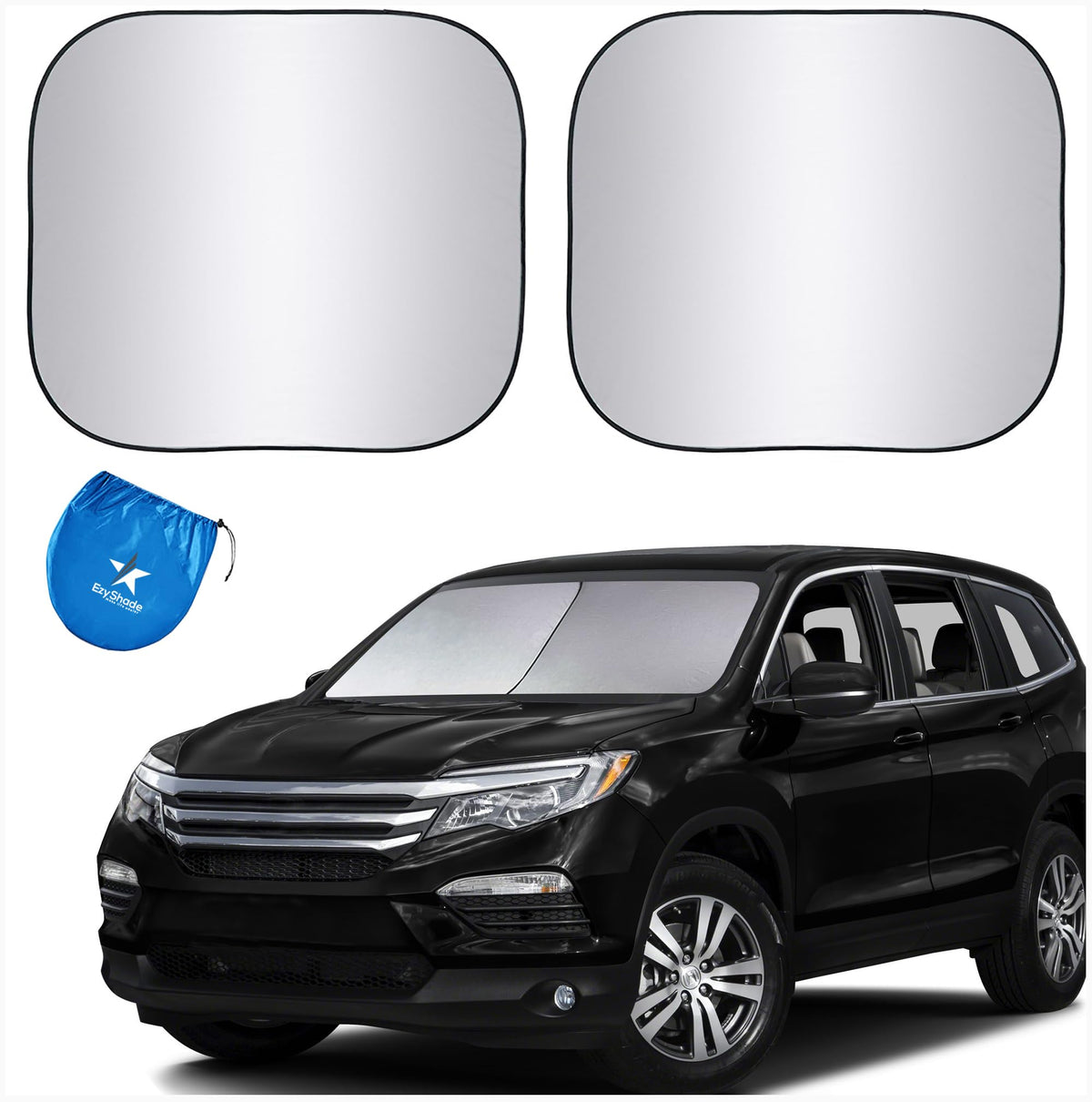 EzyShade Windshield Sun Shade with Shield-X Reflective Technology. See Vehicle Size-Chart. Foldable Car Sunshade for Front Windshield Window Car SUV Van Truck. Sun Visor Heat Shield