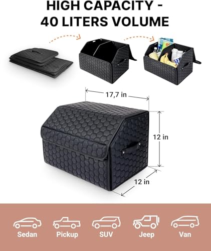 Owleys Car Trunk Organizer for SUV, Lid, PU Leather, 40L or 50L