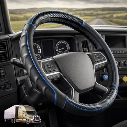 18 Inch Semi Truck Steering Wheel Cover for Freightliner Cascadia, Kenworth T680 T880, Peterbilt 579 & Volvo VNL – Heavy Duty Anti-Slip Leather Grip for Big Rig Class 8 Trucks