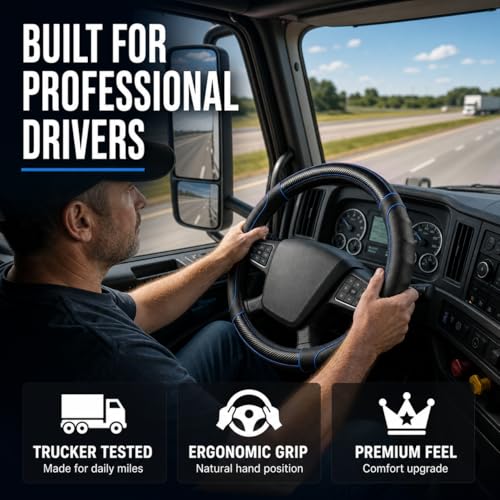18 Inch Semi Truck Steering Wheel Cover for Freightliner Cascadia, Kenworth T680 T880, Peterbilt 579 & Volvo VNL – Heavy Duty Anti-Slip Leather Grip for Big Rig Class 8 Trucks