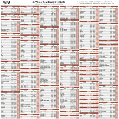Coverland Seat Cover SUV Size Chart Variation Parent SKU PAR-SC-SUV-05