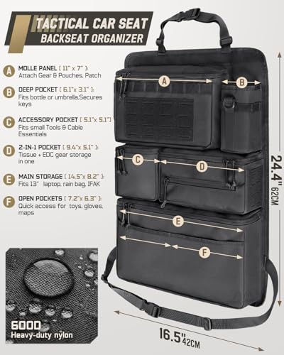 Pitozer All in One Car Seat Back Organizer Fit Most Cars SUV Trucks Jeeps