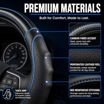 18 Inch Semi Truck Steering Wheel Cover for Freightliner Cascadia, Kenworth T680 T880, Peterbilt 579 & Volvo VNL – Heavy Duty Anti-Slip Leather Grip for Big Rig Class 8 Trucks