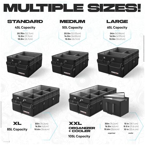 FORTEM Trunk Organizer - Foldable Car Organizer & Storage for SUVs & Trucks