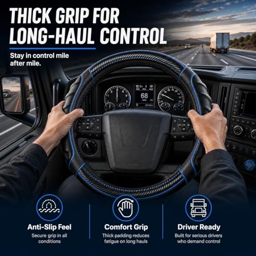 18 Inch Semi Truck Steering Wheel Cover for Freightliner Cascadia, Kenworth T680 T880, Peterbilt 579 & Volvo VNL – Heavy Duty Anti-Slip Leather Grip for Big Rig Class 8 Trucks