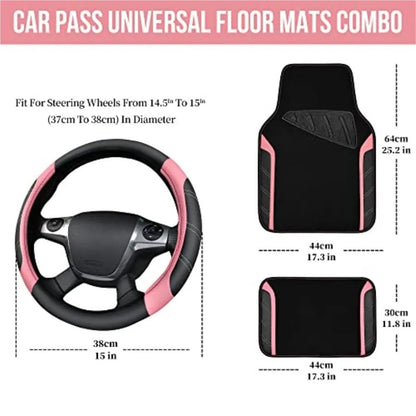 Microfiber Steering Wheel Cover & Car Floor Mats Combo