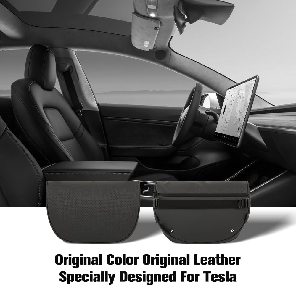 HOPON Headrest Pillow for Tesla Model 3 Model Y with Adjustable Strap,Tesla Neck Pillow with Leather,for Head,Neck,Shoulders,Multipurpose,Tesla Accessories