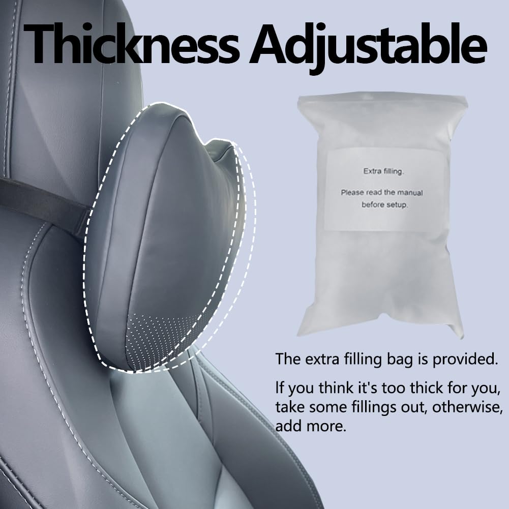 TANOLA TESBEAUTY Tesla Seat Headrest Pillow 2 Packs Tesla Neck Pillow Uniquely Designed for Tesla Model Y/3 Neck Support Cushion Genuine Nappa Leather White Black