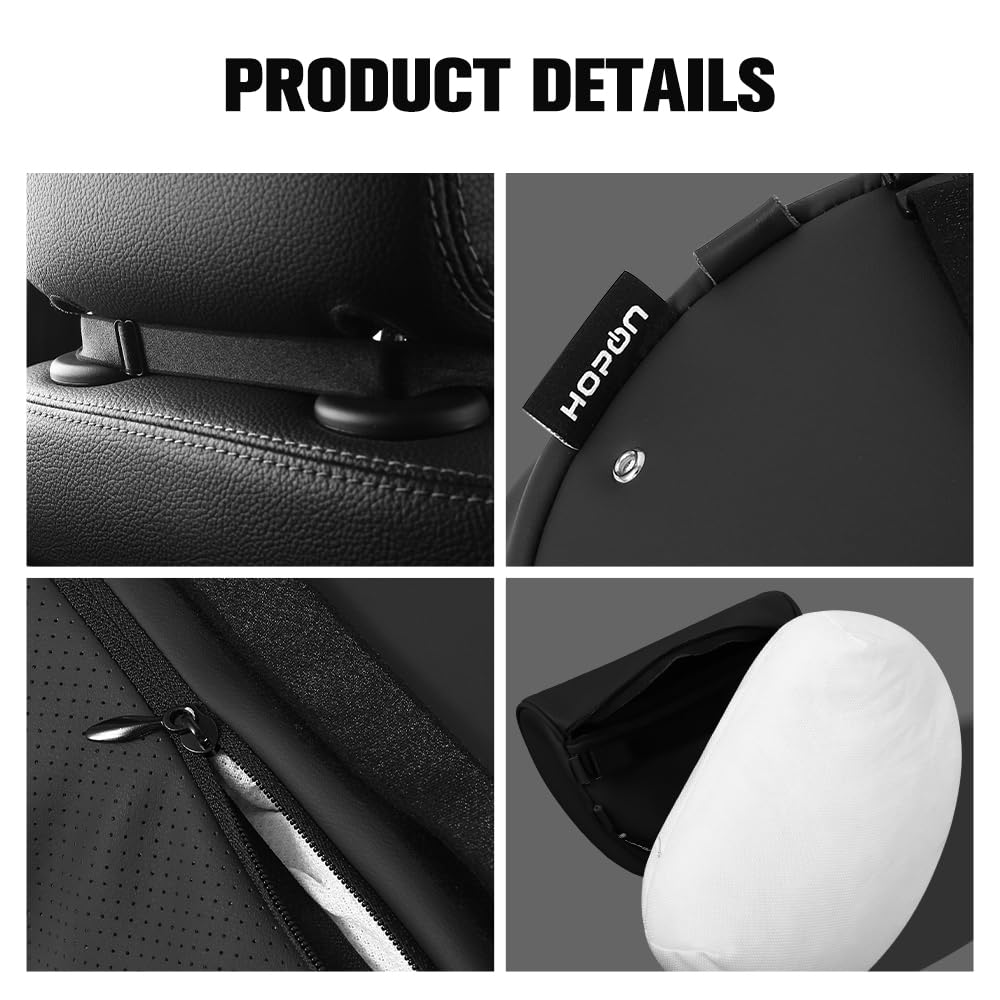 HOPON Headrest Pillow for Tesla Model 3 Model Y with Adjustable Strap,Tesla Neck Pillow with Leather,for Head,Neck,Shoulders,Multipurpose,Tesla Accessories