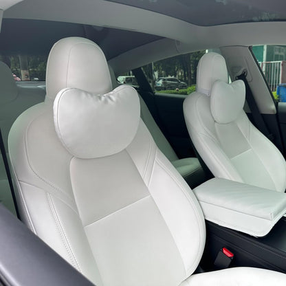TANOLA TESBEAUTY Tesla Seat Headrest Pillow 2 Packs Tesla Neck Pillow Uniquely Designed for Tesla Model Y/3 Neck Support Cushion Genuine Nappa Leather White Black