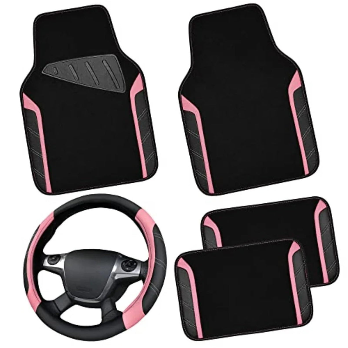 Microfiber Steering Wheel Cover & Car Floor Mats Combo