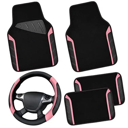 Microfiber Steering Wheel Cover & Car Floor Mats Combo