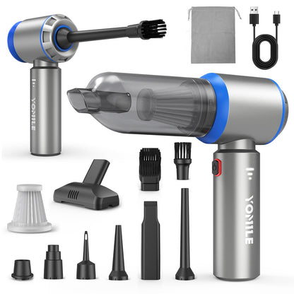 Yomile Mini Vacuum Cleaner, 2 in 1 25000PA Brushless Car Vacuum Air Duster 9000mAh Battery Air Blower Handheld Vacuum for Car,Office and Home