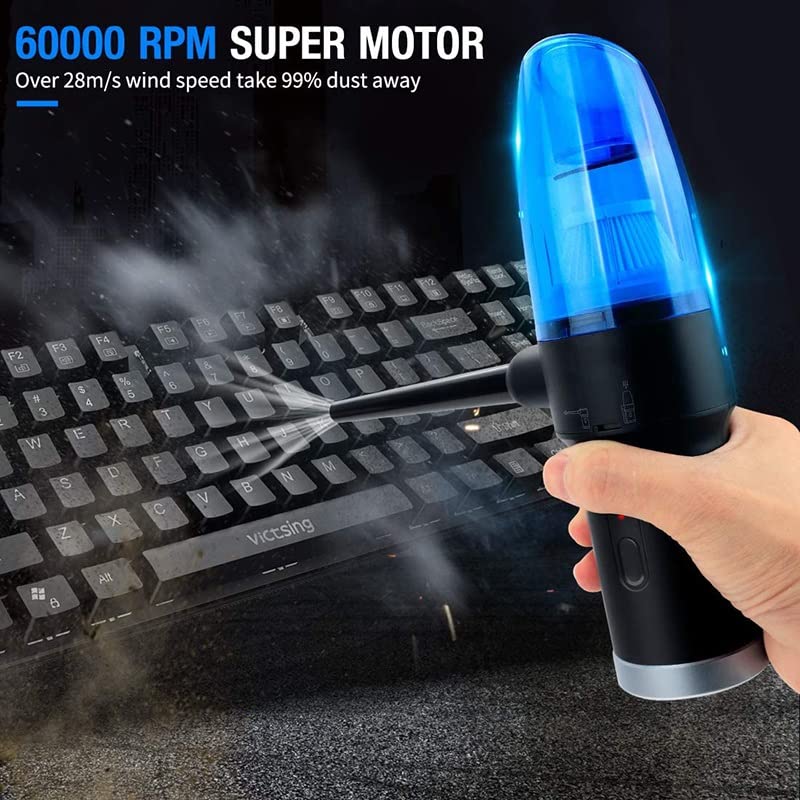 MVNOIRE Cordless Electric Compressed Air Duster-Blower & Vacuum 2-in-1, Replaces Canned Spray Cleaner for Computer Keyboard