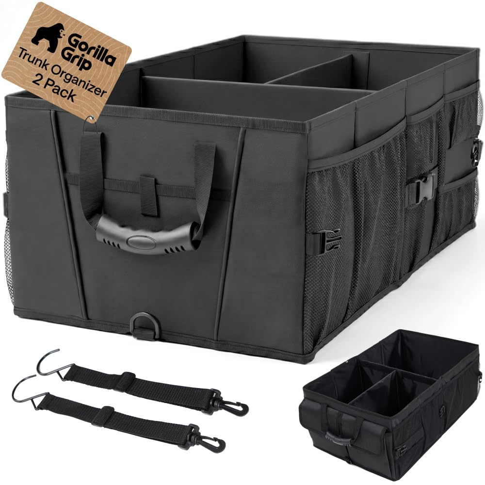 GORILLA GRIP Trunk Organizer for SUV and Cars, Large, 2 Pack Black