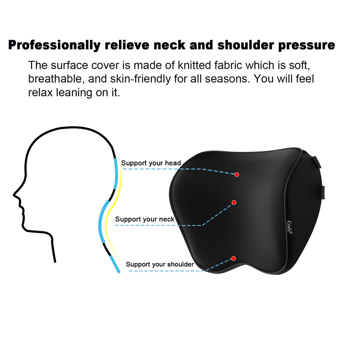 Crofy 2-Pack Car Neck Pillow, Headrest Pillow with Adjustable Strap