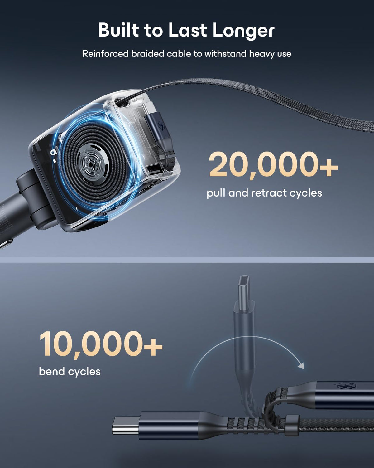 ESR Xtend 100W Retractable Car Charger with AVS, 3-in-1, USB-C & USB-A