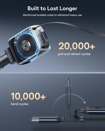 ESR Xtend 100W Retractable Car Charger with AVS, 3-in-1, USB-C & USB-A
