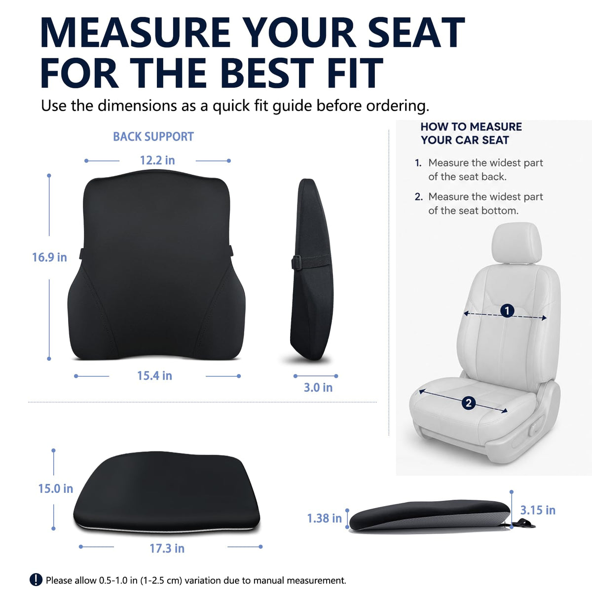 Car Seat Cushion with Lumbar Support 2 Piece Set