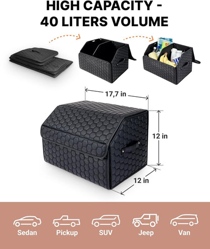 Owleys Car Trunk Organizer for SUV, Lid, PU Leather, 40L or 50L