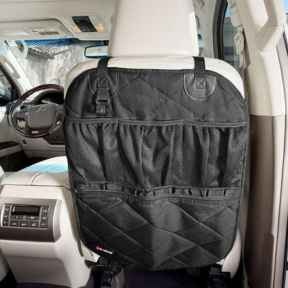 Rydura Car Seat Back Organizer – Heavy-Duty Kick Mat, Mesh Pockets, Black