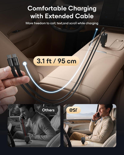 ESR Xtend 100W Retractable Car Charger with AVS, 3-in-1, USB-C & USB-A