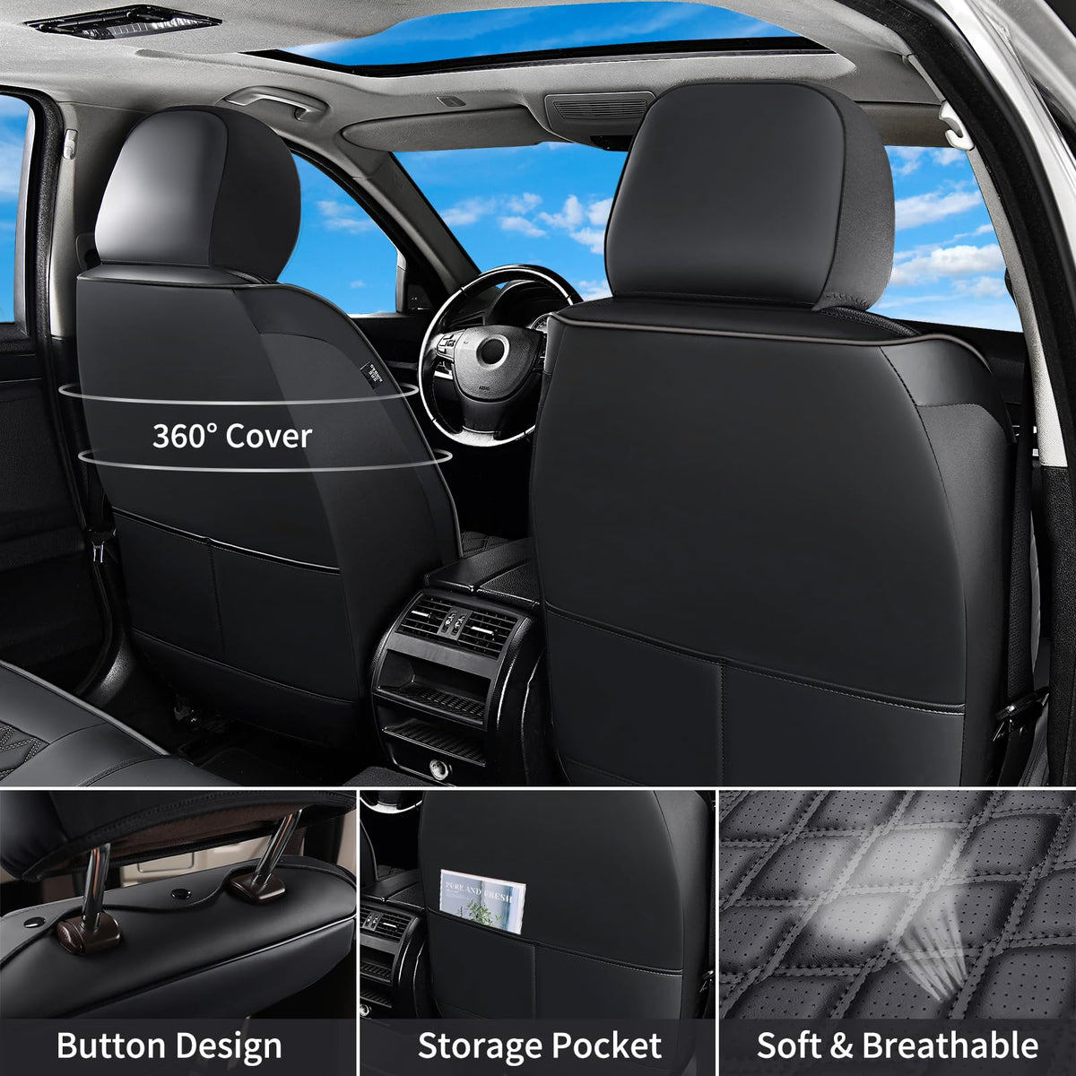Huidasource Fit for Silverado Sierra Seat Cover, Thickened Split Nappa Leather Truck Seat Covers