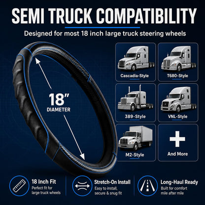 18 Inch Semi Truck Steering Wheel Cover for Freightliner Cascadia, Kenworth T680 T880, Peterbilt 579 & Volvo VNL – Heavy Duty Anti-Slip Leather Grip for Big Rig Class 8 Trucks