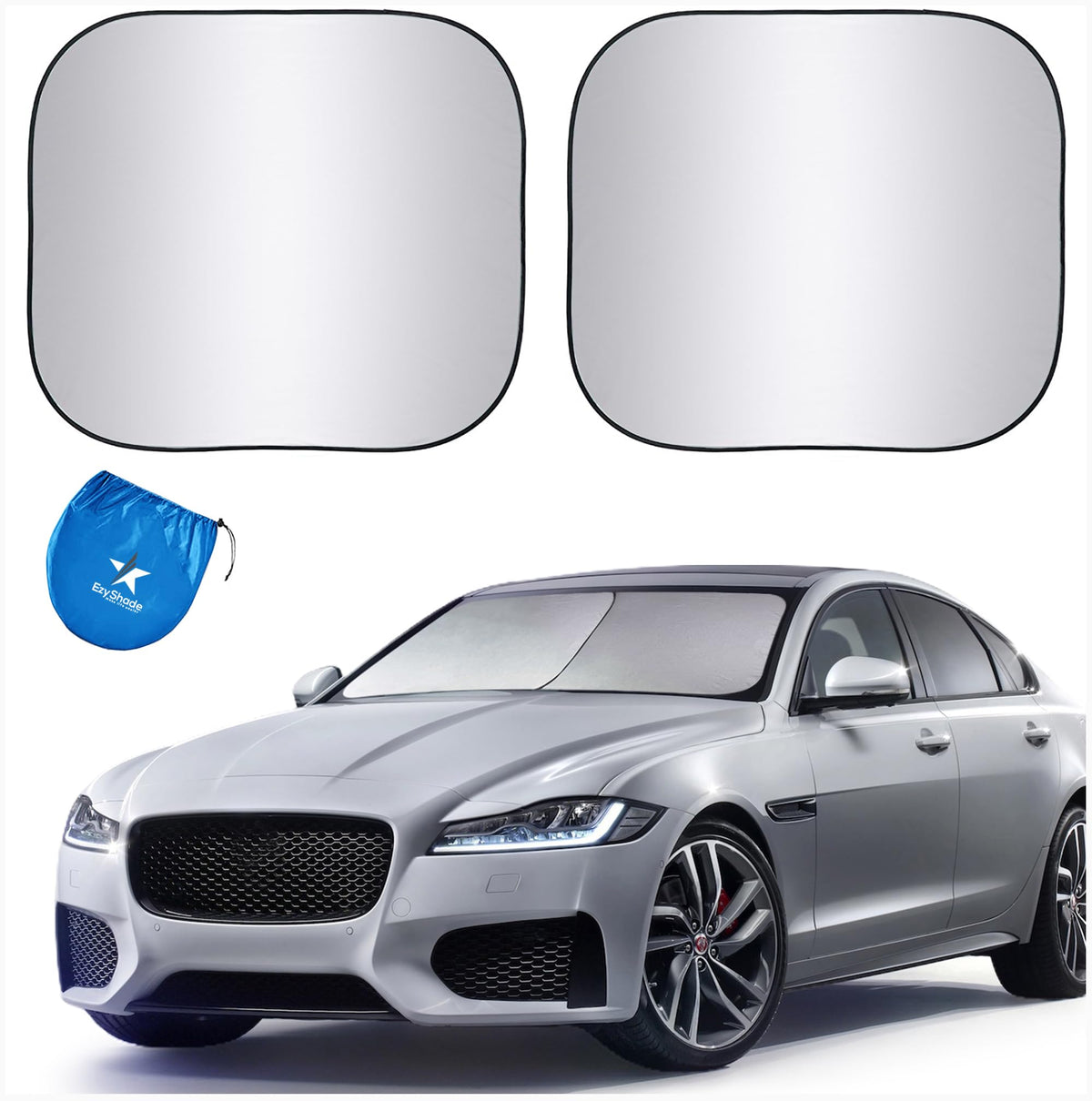 EzyShade Windshield Sun Shade with Shield-X Reflective Technology. See Vehicle Size-Chart. Foldable Car Sunshade for Front Windshield Window Car SUV Van Truck. Sun Visor Heat Shield
