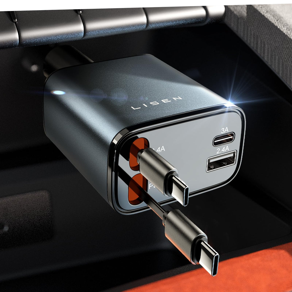 LISEN Retractable Car Charger, 84W Car Charger USB C Fast Charger Adapter, Car Accessories for Men Women, Gifts for Fathers Day for Men Dad Husband, for iPhone 17 16 15 14 13 12 Pro Max