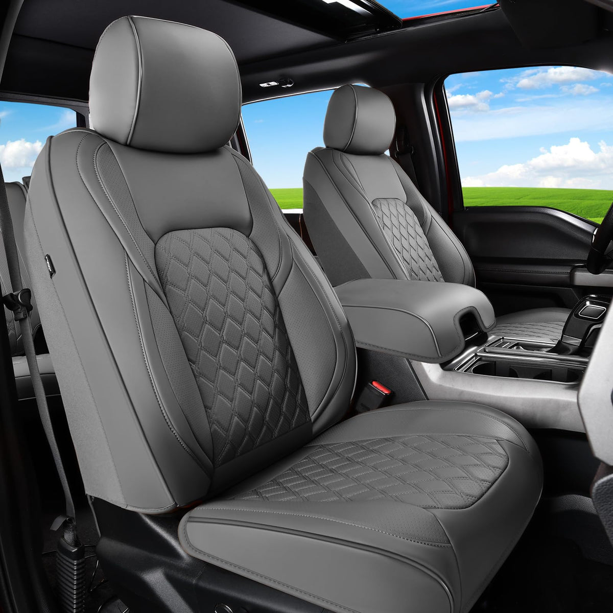 Huidasource Fit for Silverado Sierra Seat Cover, Thickened Split Nappa Leather Truck Seat Covers