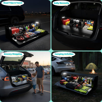 Leather Car Trunk Organizer with LED Light, SUV Organizer Trunk Storage