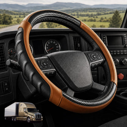 18 Inch Semi Truck Steering Wheel Cover for Freightliner Cascadia, Kenworth T680 T880, Peterbilt 579 & Volvo VNL – Heavy Duty Anti-Slip Leather Grip for Big Rig Class 8 Trucks