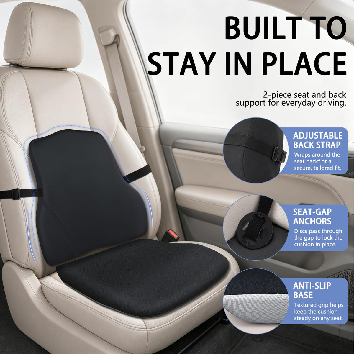 Car Seat Cushion with Lumbar Support 2 Piece Set