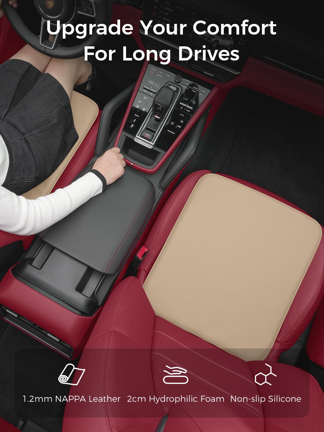 zenzenlife Car Seat Cushion – Breathable Nappa-Style Microfiber Leather & Premium Memory Foam, Non-Slip Seat Pad for Car/SUV/Truck/Office Chair,Lower Back & Hip Support