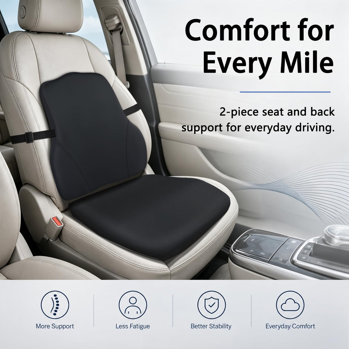 Car Seat Cushion with Lumbar Support 2 Piece Set