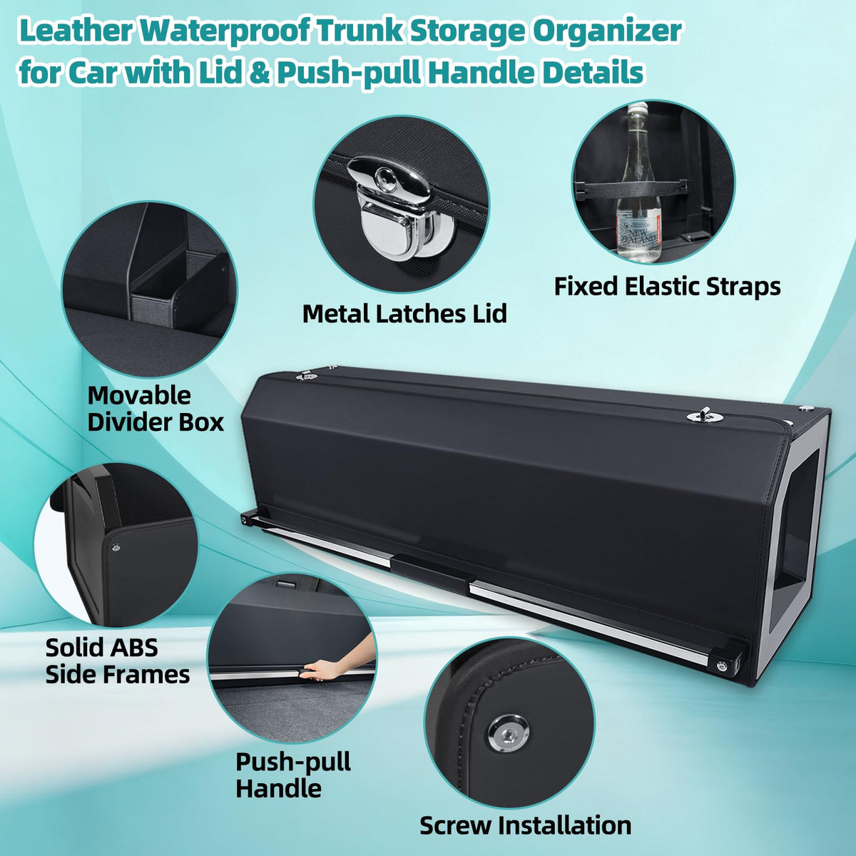Leather Car Trunk Organizer with LED Light, SUV Organizer Trunk Storage
