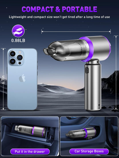 IYOFINE Car Vacuum Portable Cordless 21000PA High Power Mini Vacuum Cleaner 4-in-1 Compressed Air Duster & Air Blower & Pump Hand Held Vacuum with Brushless Motor for Car, Home, Office