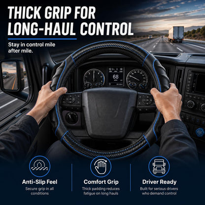18 Inch Semi Truck Steering Wheel Cover for Freightliner Cascadia, Kenworth T680 T880, Peterbilt 579 & Volvo VNL – Heavy Duty Anti-Slip Leather Grip for Big Rig Class 8 Trucks