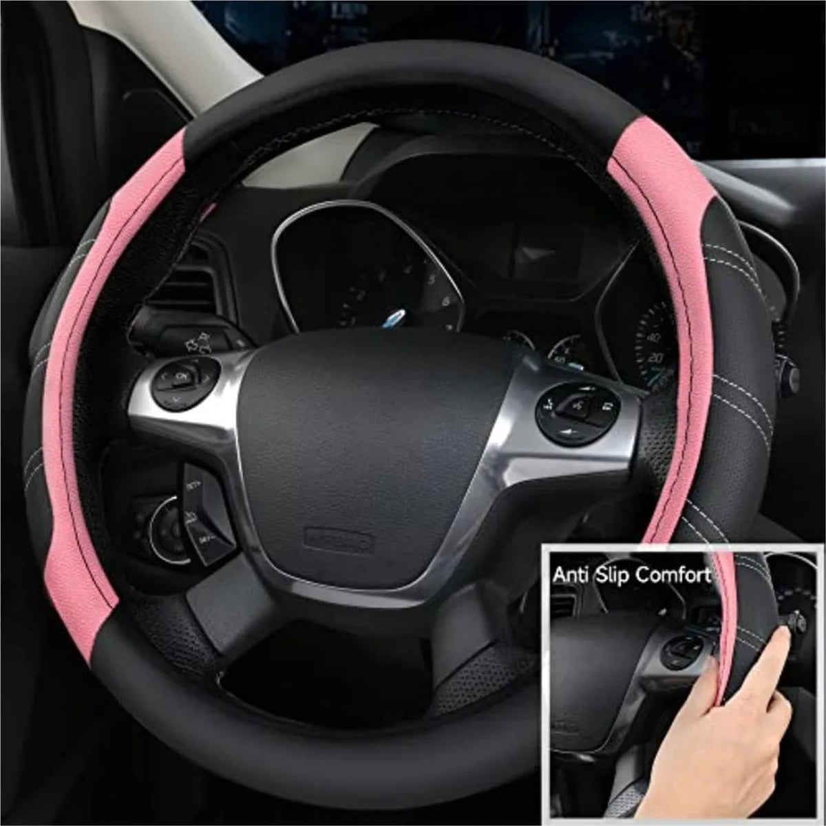 Microfiber Steering Wheel Cover & Car Floor Mats Combo