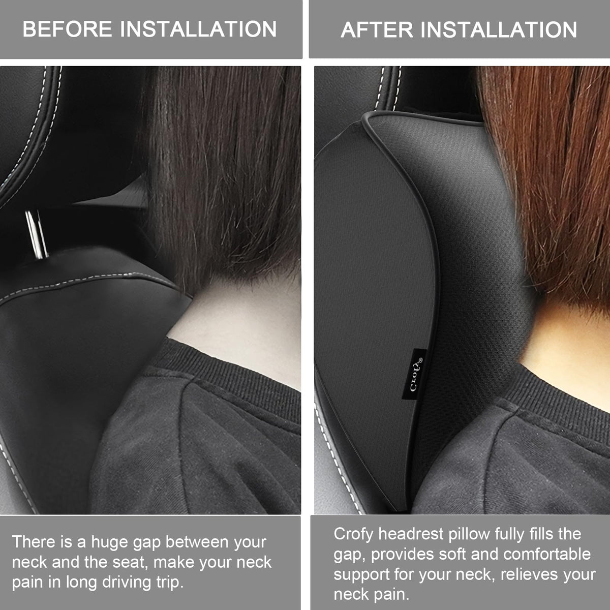 Crofy 2-Pack Car Neck Pillow, Headrest Pillow with Adjustable Strap