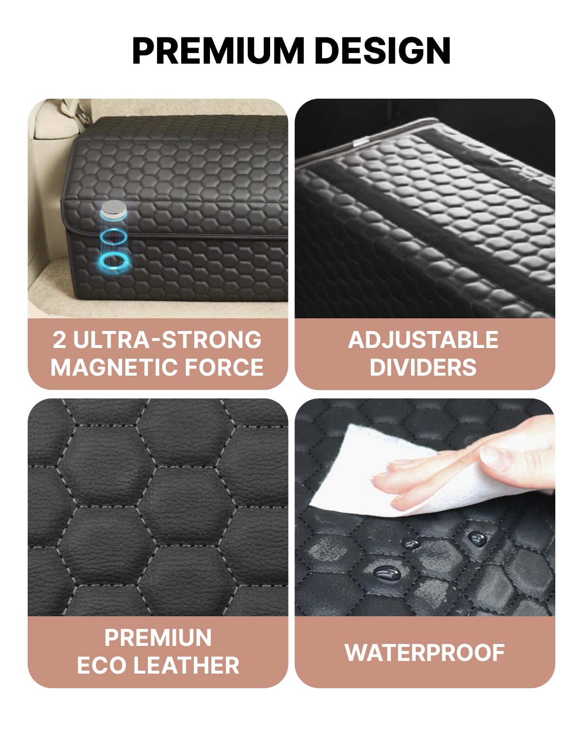 Owleys Car Trunk Organizer for SUV, Lid, PU Leather, 40L or 50L