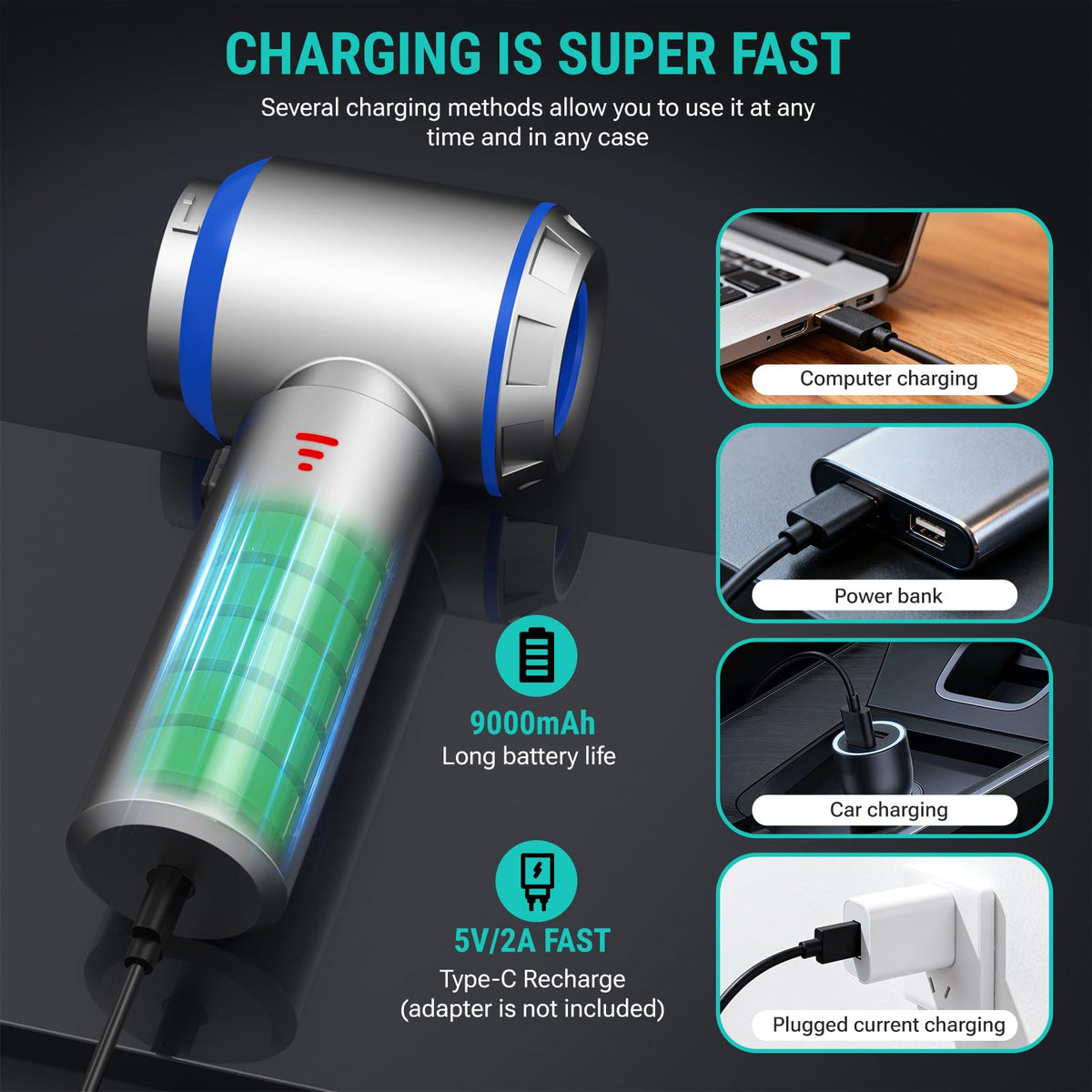 Yomile Mini Vacuum Cleaner, 2 in 1 25000PA Brushless Car Vacuum Air Duster 9000mAh Battery Air Blower Handheld Vacuum for Car,Office and Home