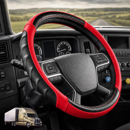 18 Inch Semi Truck Steering Wheel Cover for Freightliner Cascadia, Kenworth T680 T880, Peterbilt 579 & Volvo VNL – Heavy Duty Anti-Slip Leather Grip for Big Rig Class 8 Trucks