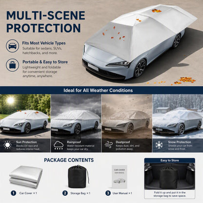Car Sun Shade Umbrella Tent, UPF 30+ Waterproof Car Canopy Awning Cover, Wind Resistant Anti-Theft Car Protective Tent with Hydraulic Assist for Sun Rain Dust Protection