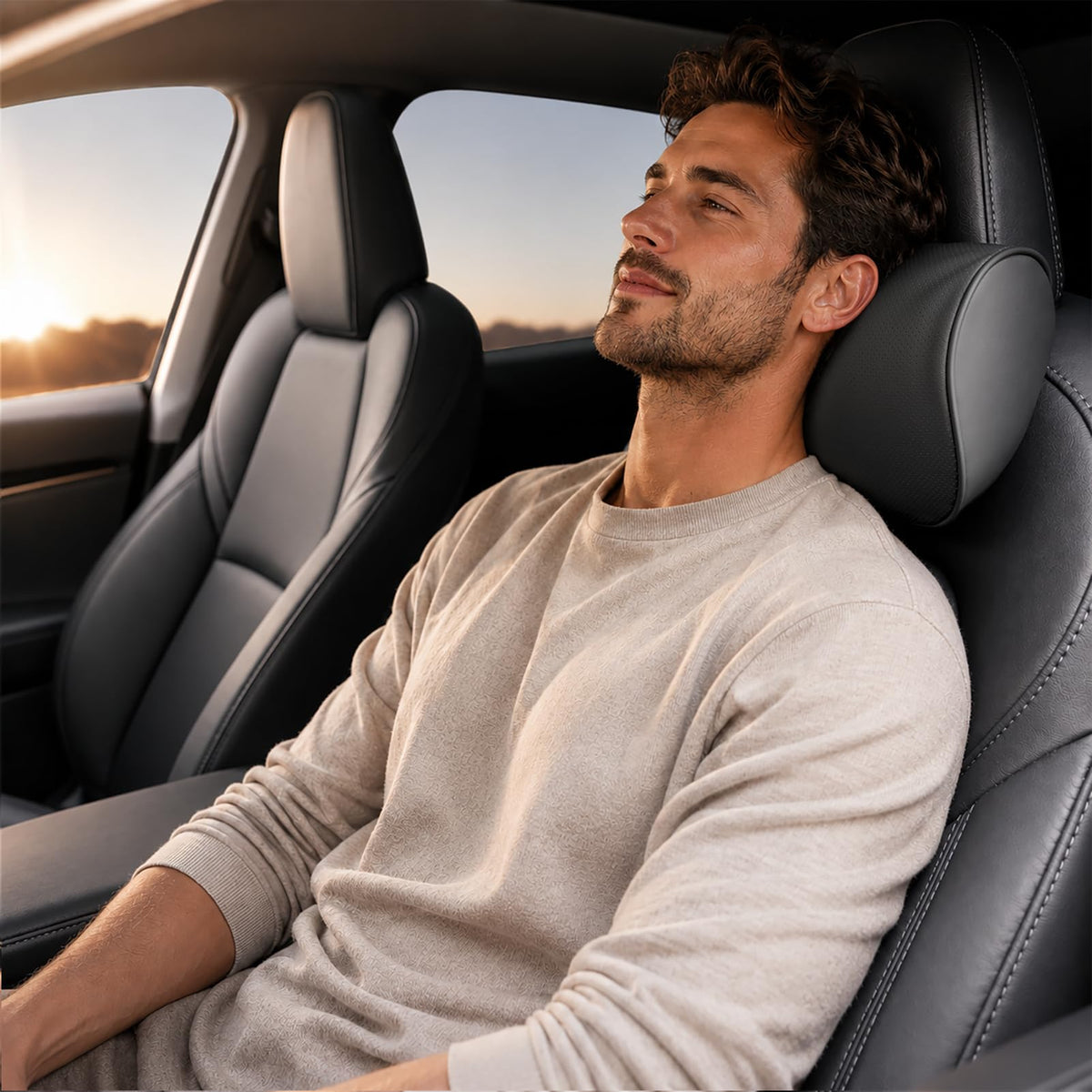 HOPON Headrest Pillow for Tesla Model 3 Model Y with Adjustable Strap,Tesla Neck Pillow with Leather,for Head,Neck,Shoulders,Multipurpose,Tesla Accessories