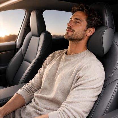 HOPON Headrest Pillow for Tesla Model 3 Model Y with Adjustable Strap,Tesla Neck Pillow with Leather,for Head,Neck,Shoulders,Multipurpose,Tesla Accessories