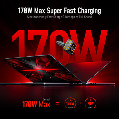 AOHI SUPERAUTO 170W 3-Port Car Charger, 140W PD 3.1 with TFT Smart Display